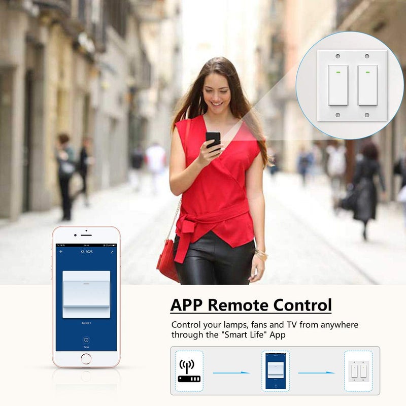 Lesim Smart Light Switch, Double Smart WiFi Light Switches, Smart Switch 2 Gang Works with Alexa Google Assistant - Image 3